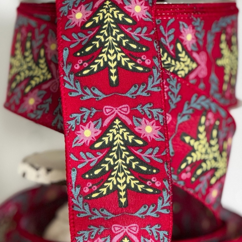 50 Yards Premium Wired Holiday Norwegian Tree Ribbon